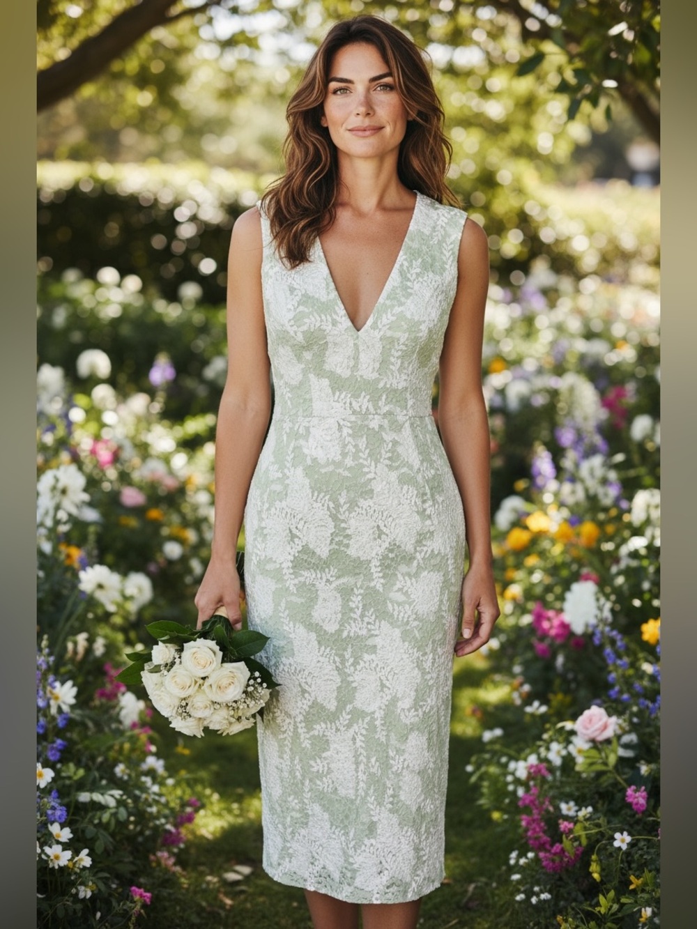 Dress the Population Jacquard Floral Lace Midi Sheath Dress